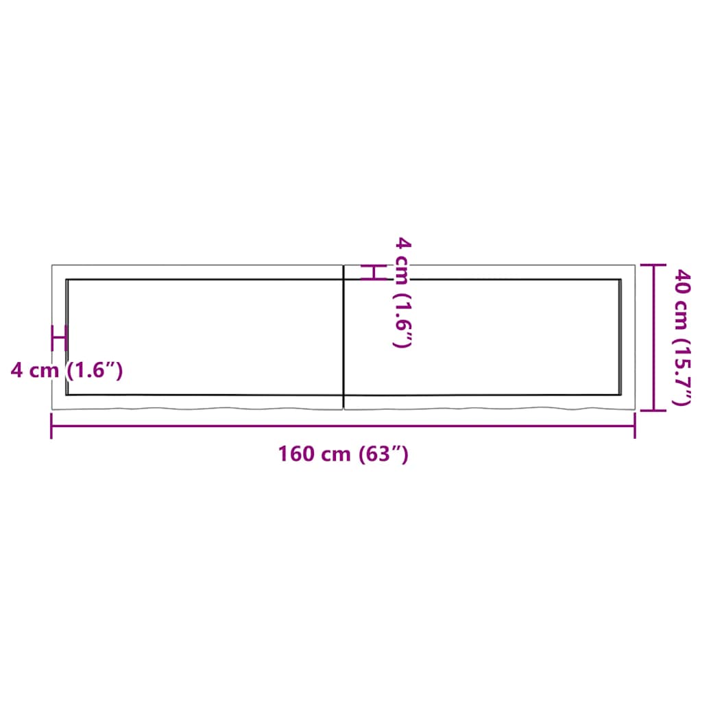sötétbarna kezelt tömör tölgyfa asztallap 160x40x(2-6) cm