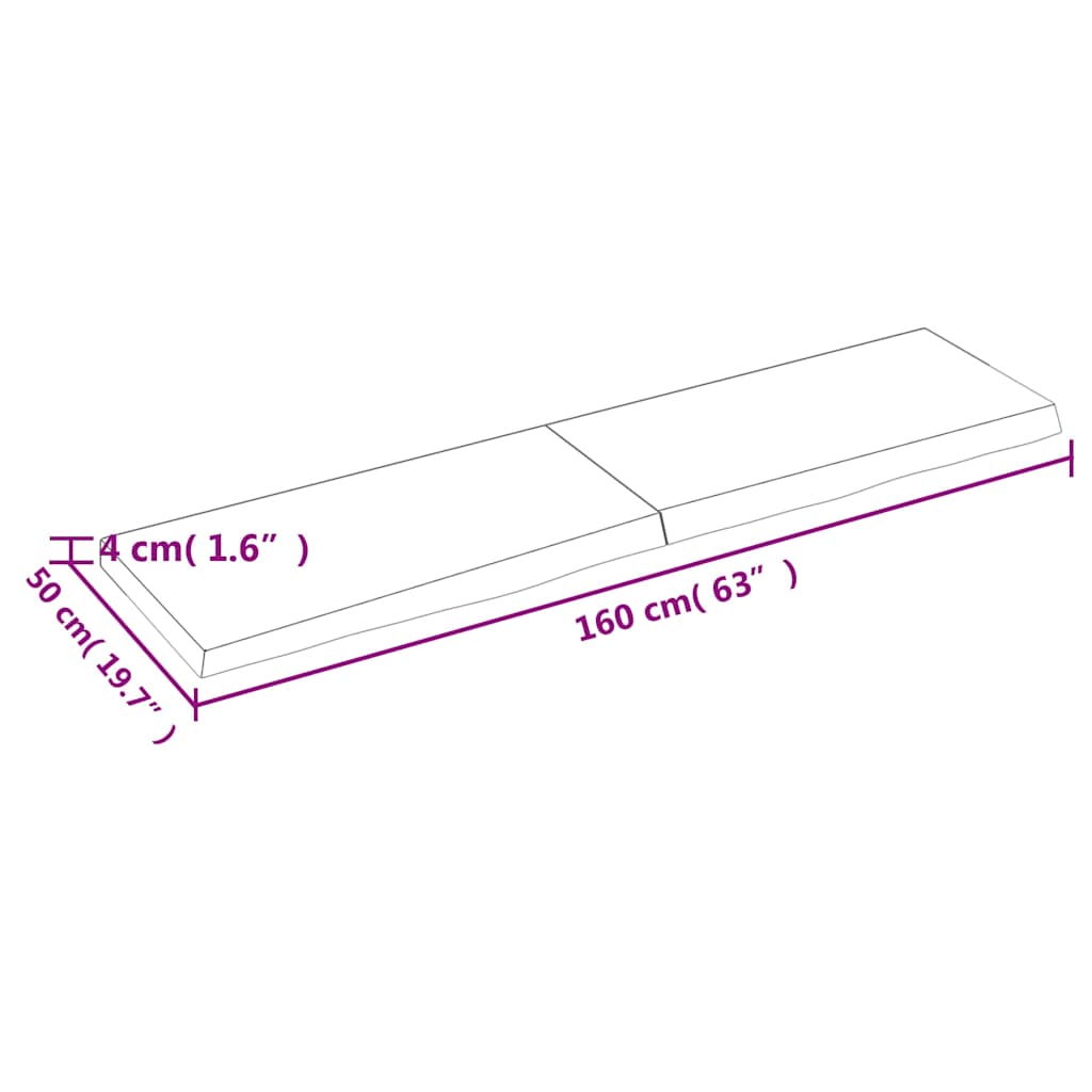 sötétbarna kezelt tömör tölgyfa asztallap 160x50x(2-4) cm
