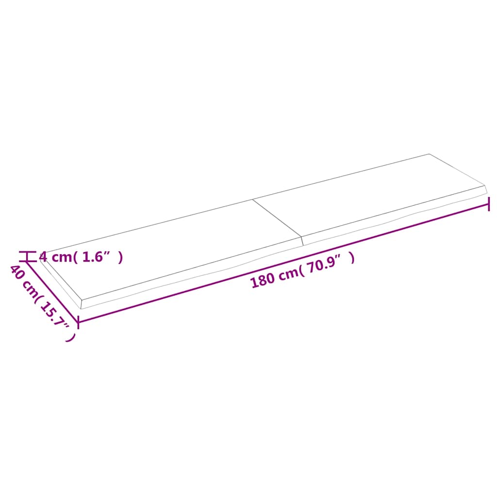 sötétbarna kezelt tömör tölgyfa asztallap 180x40x(2-4) cm