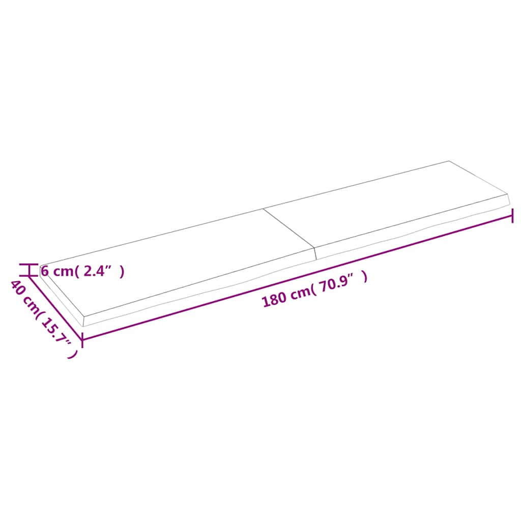 sötétbarna kezelt tömör tölgyfa asztallap 180x40x(2-6) cm