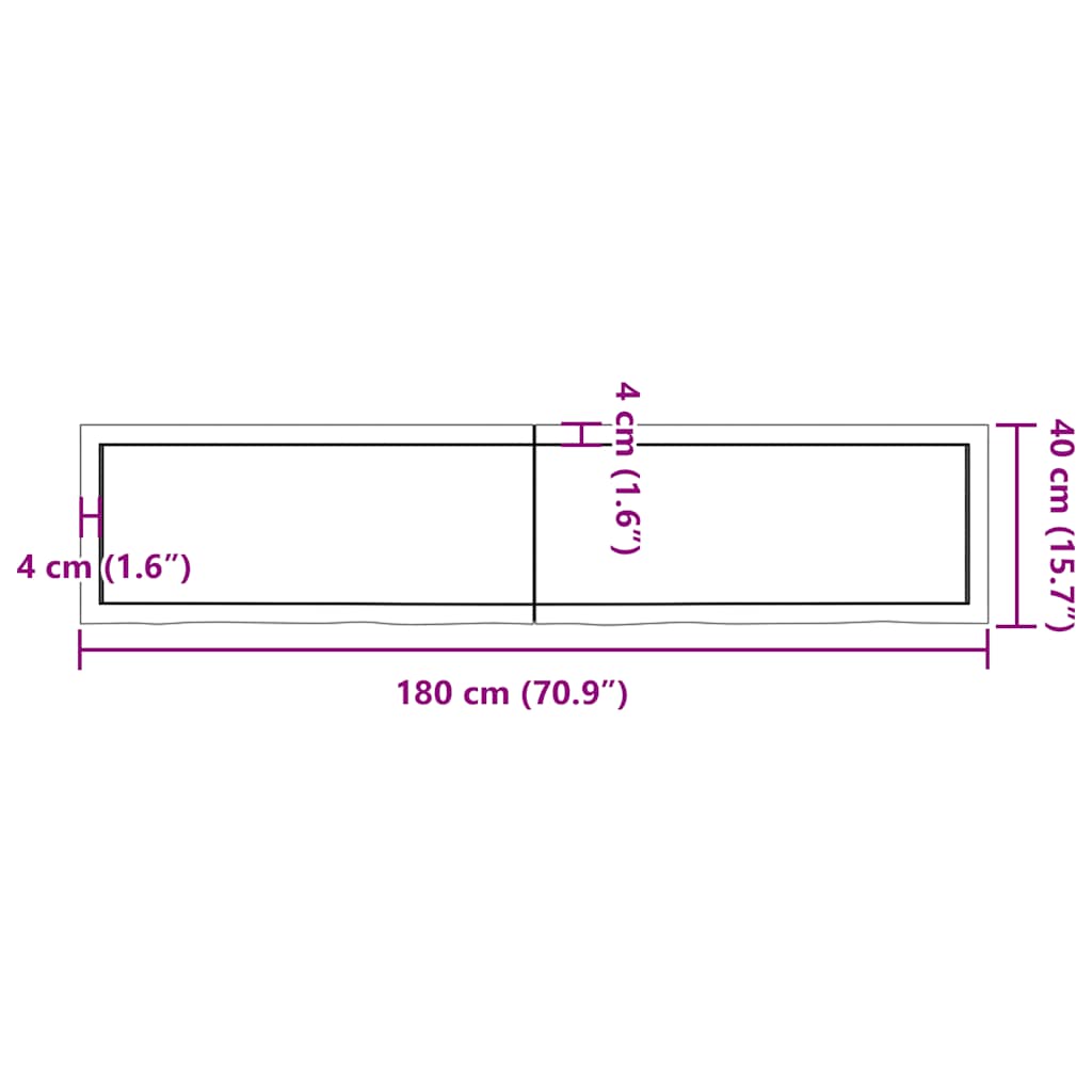 sötétbarna kezelt tömör tölgyfa asztallap 180x40x(2-6) cm