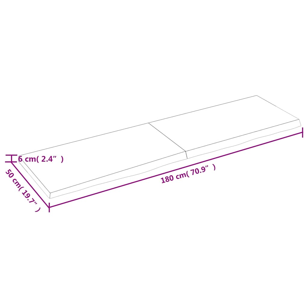 sötétbarna kezelt tömör tölgyfa asztallap 180x50x(2-6) cm
