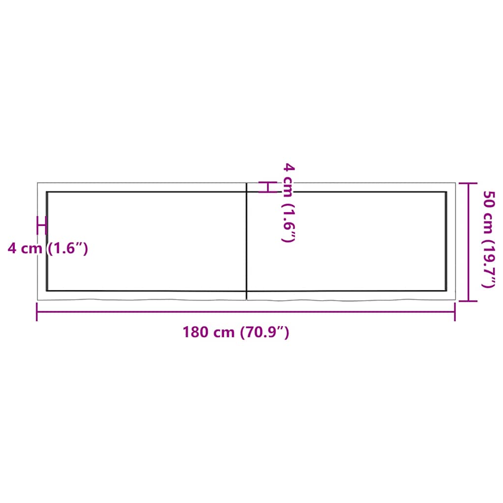 sötétbarna kezelt tömör tölgyfa asztallap 180x50x(2-6) cm