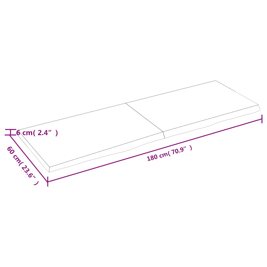 sötétbarna kezelt tömör tölgyfa asztallap 180x60x(2-6) cm
