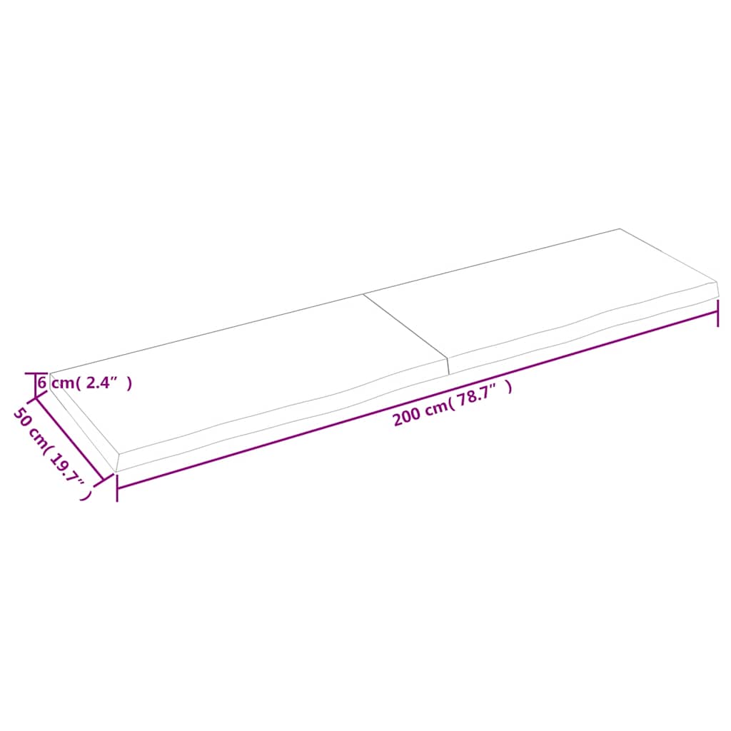sötétbarna kezelt tömör tölgyfa asztallap 200x50x(2-6) cm