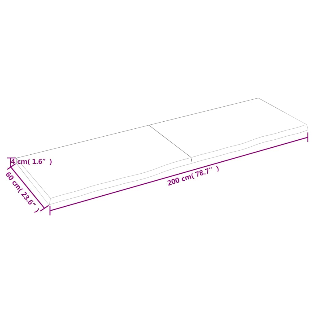 sötétbarna kezelt tömör tölgyfa asztallap 200x60x(2-4) cm