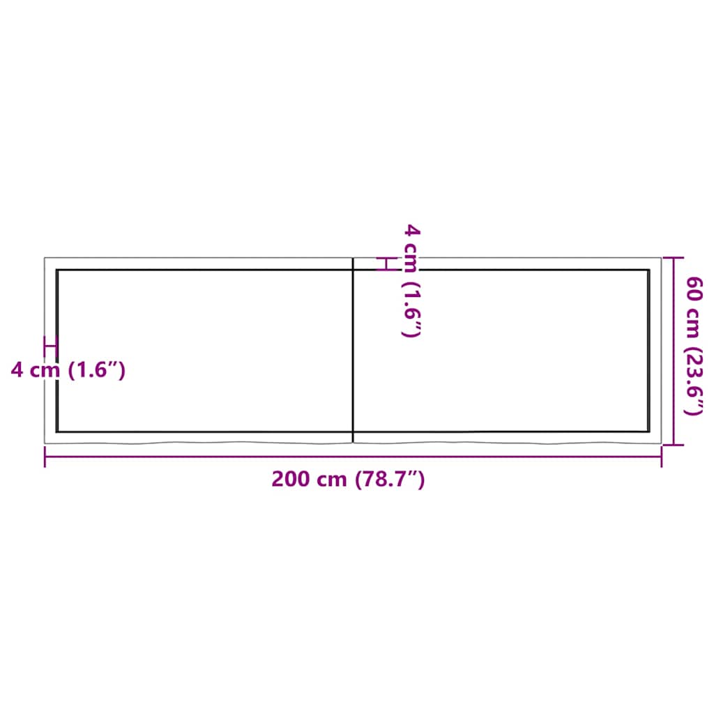 sötétbarna kezelt tömör tölgyfa asztallap 200x60x(2-4) cm