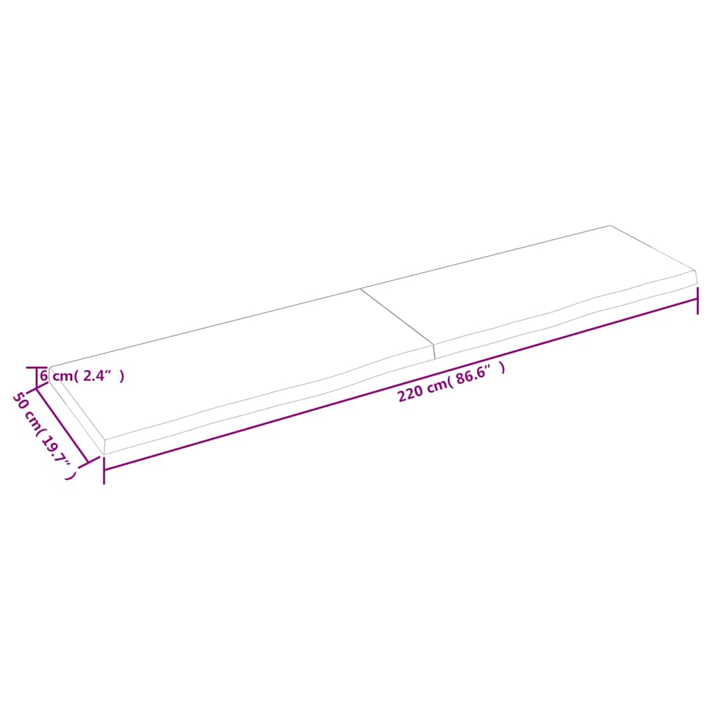sötétbarna kezelt tömör tölgyfa asztallap 220x50x(2-6) cm