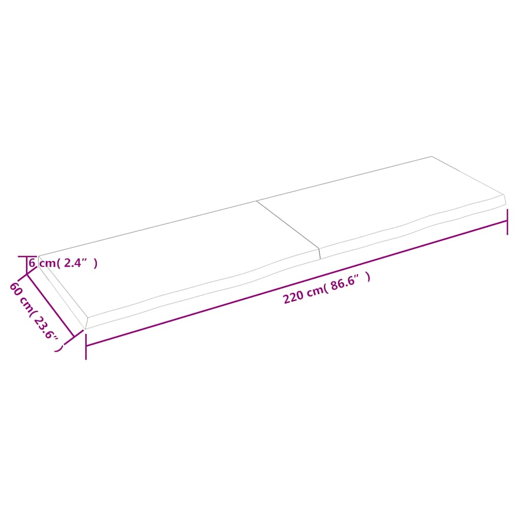 sötétbarna kezelt tömör tölgyfa asztallap 220x60x(2-6) cm