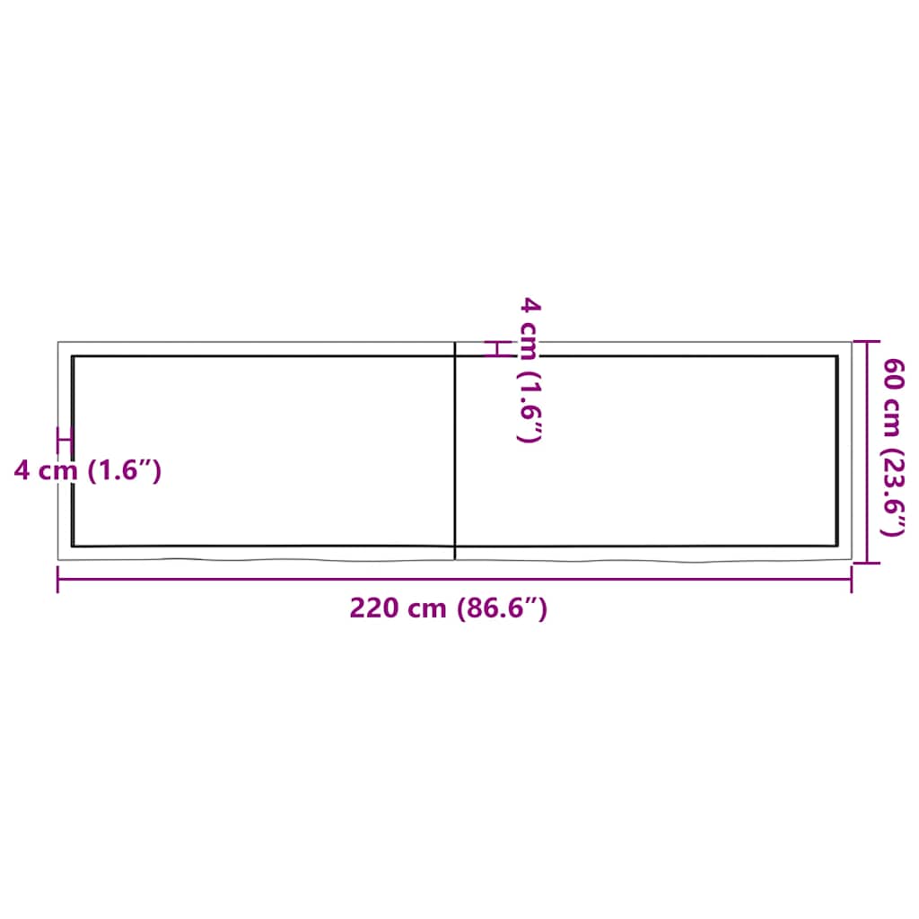 sötétbarna kezelt tömör tölgyfa asztallap 220x60x(2-6) cm
