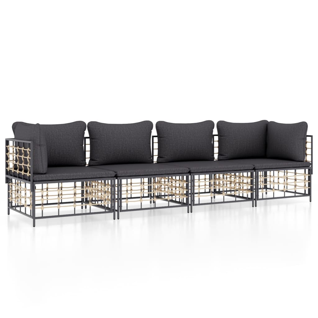 4 részes antracitszürke polyrattan kerti ülőgarnitúra párnákkal