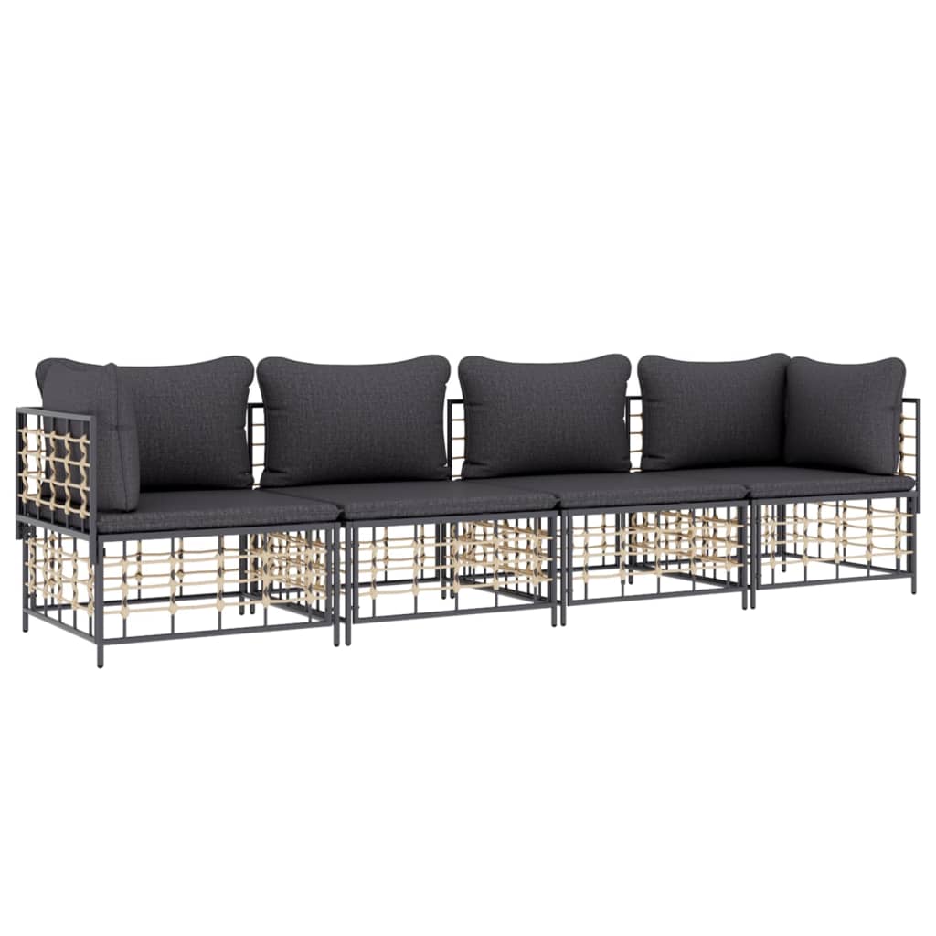 4 részes antracitszürke polyrattan kerti ülőgarnitúra párnákkal