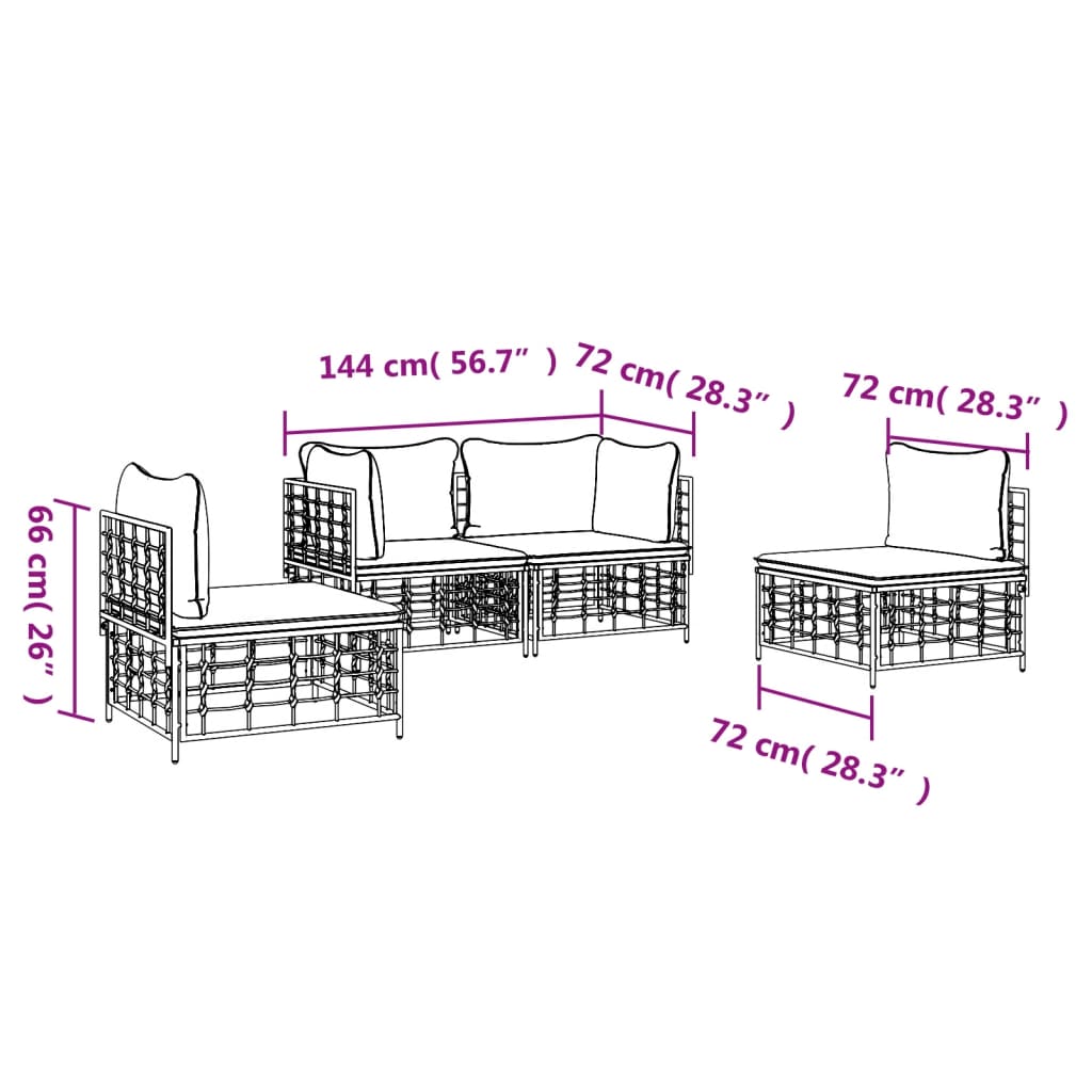 4 részes antracitszürke polyrattan kerti ülőgarnitúra párnákkal