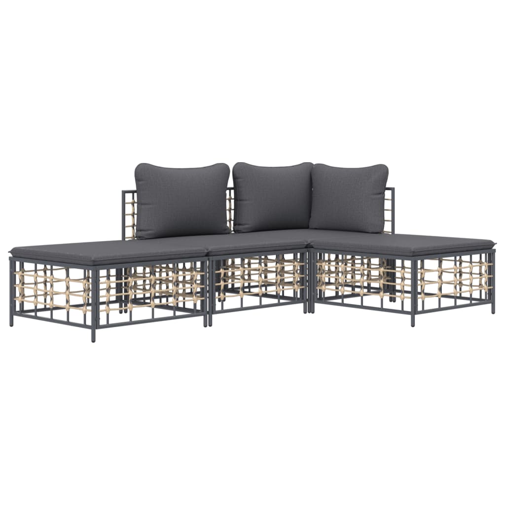 4 részes antracitszürke polyrattan kerti ülőgarnitúra párnákkal