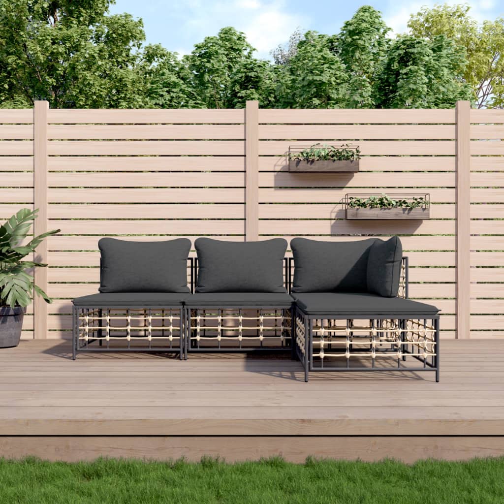 4 részes antracitszürke polyrattan kerti ülőgarnitúra párnákkal