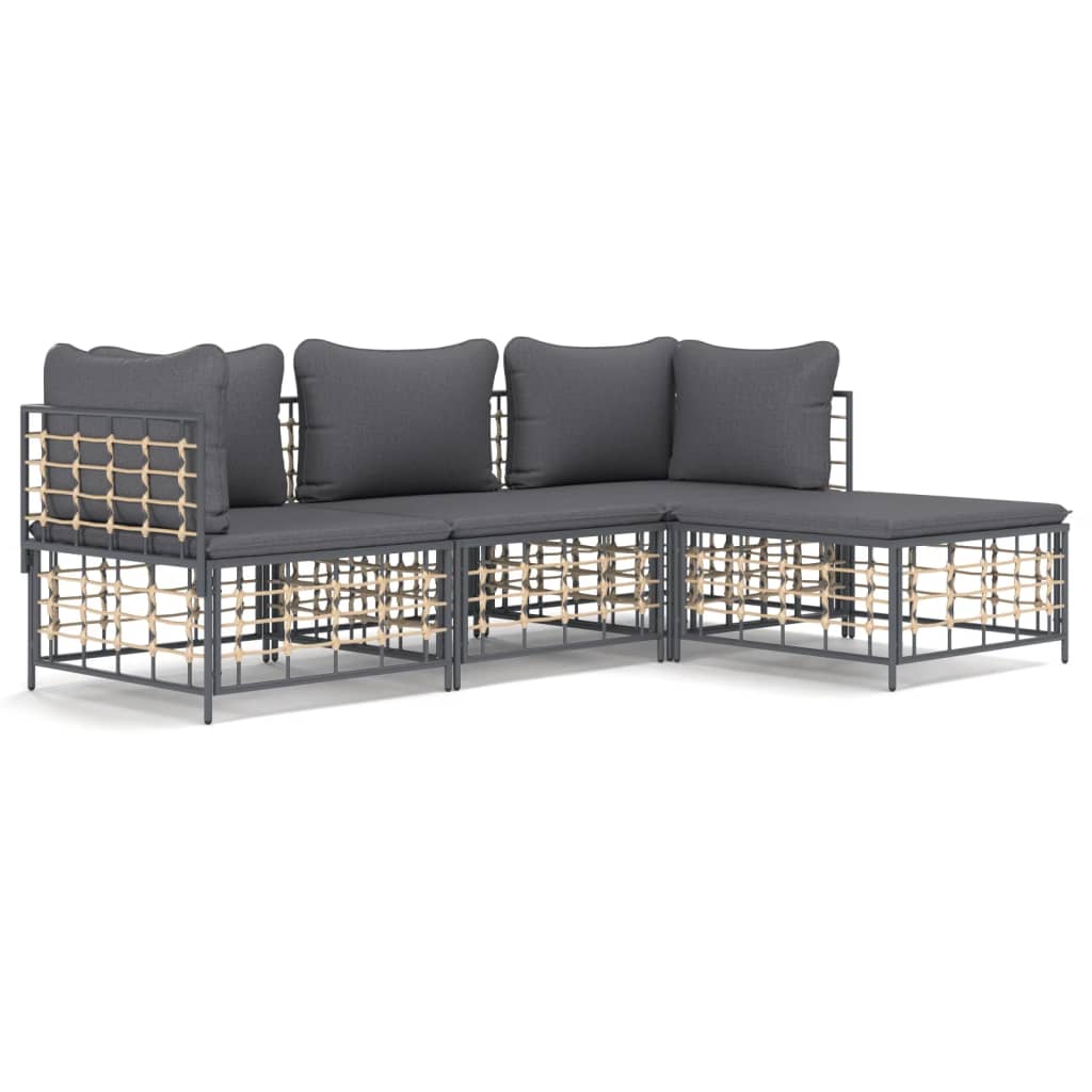 4 részes antracitszürke polyrattan kerti ülőgarnitúra párnákkal