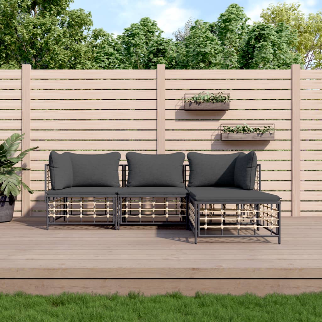 4 részes antracitszürke polyrattan kerti ülőgarnitúra párnákkal