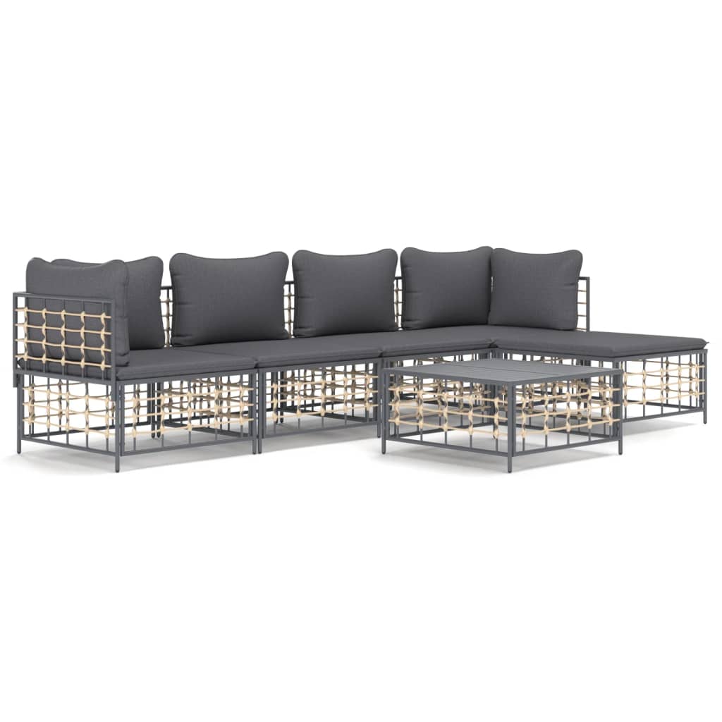 6 részes antracitszürke polyrattan kerti ülőgarnitúra párnákkal