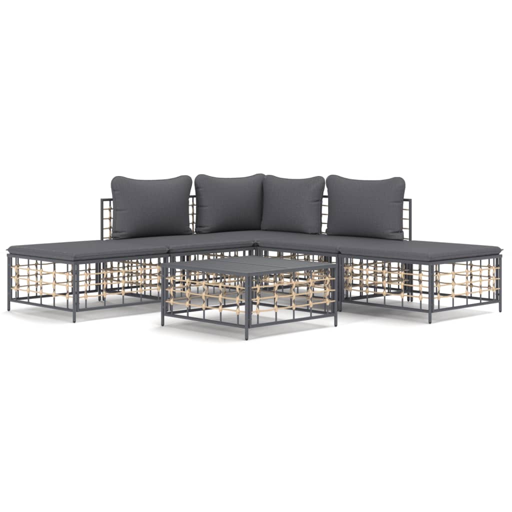 6 részes antracitszürke polyrattan kerti ülőgarnitúra párnákkal