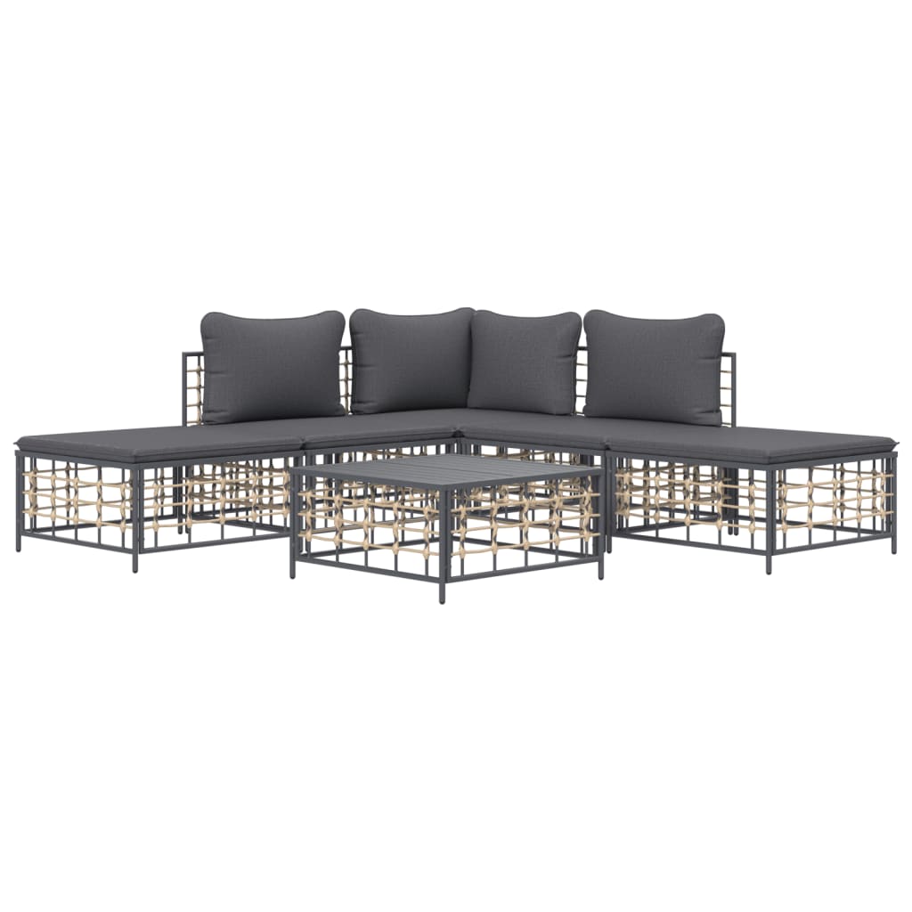 6 részes antracitszürke polyrattan kerti ülőgarnitúra párnákkal