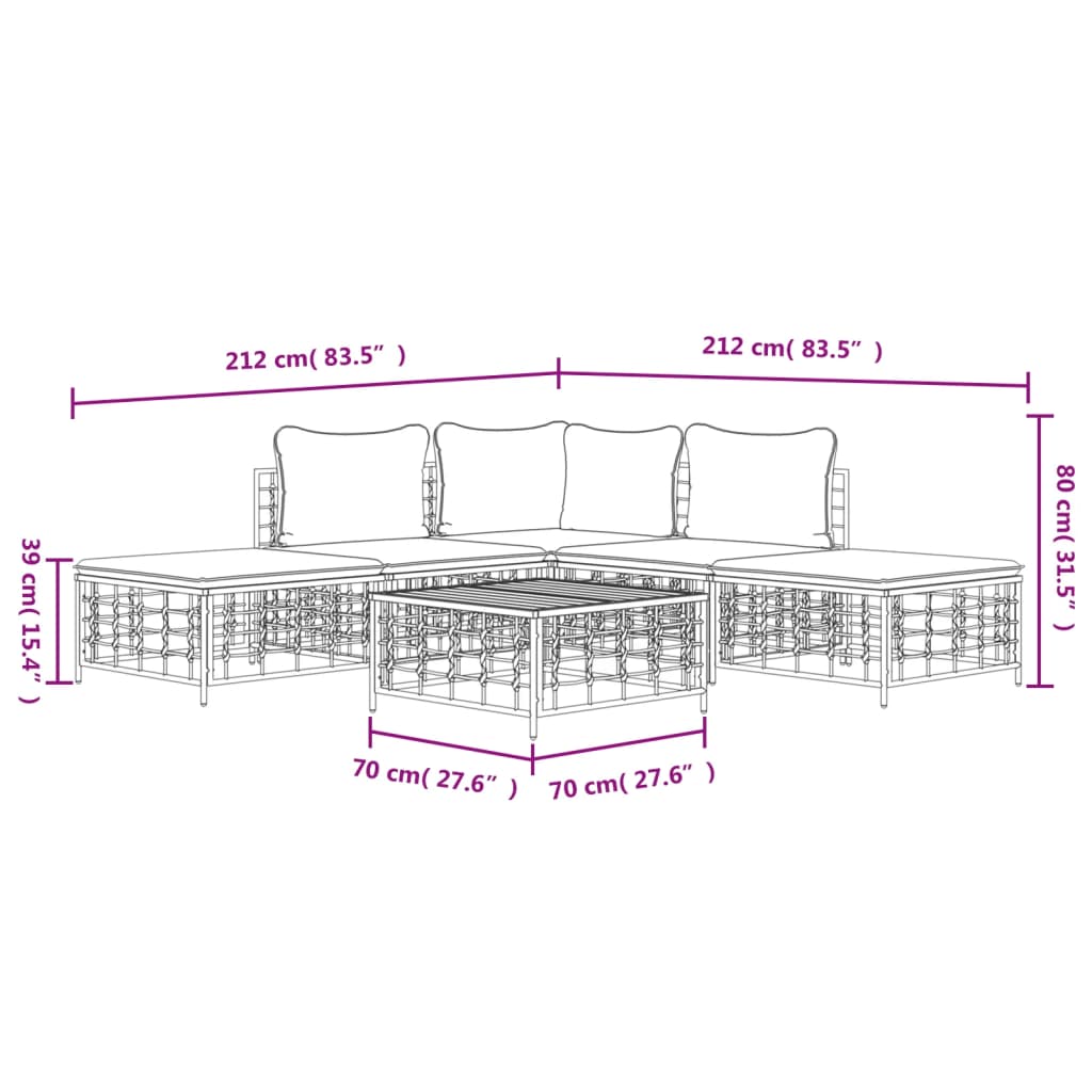 6 részes antracitszürke polyrattan kerti ülőgarnitúra párnákkal