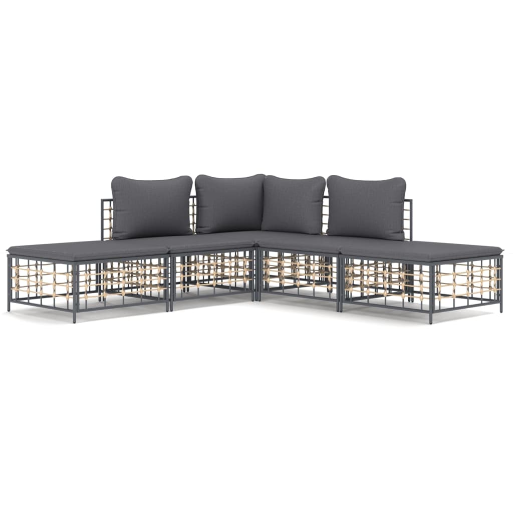 5 részes antracitszürke polyrattan kerti ülőgarnitúra párnákkal