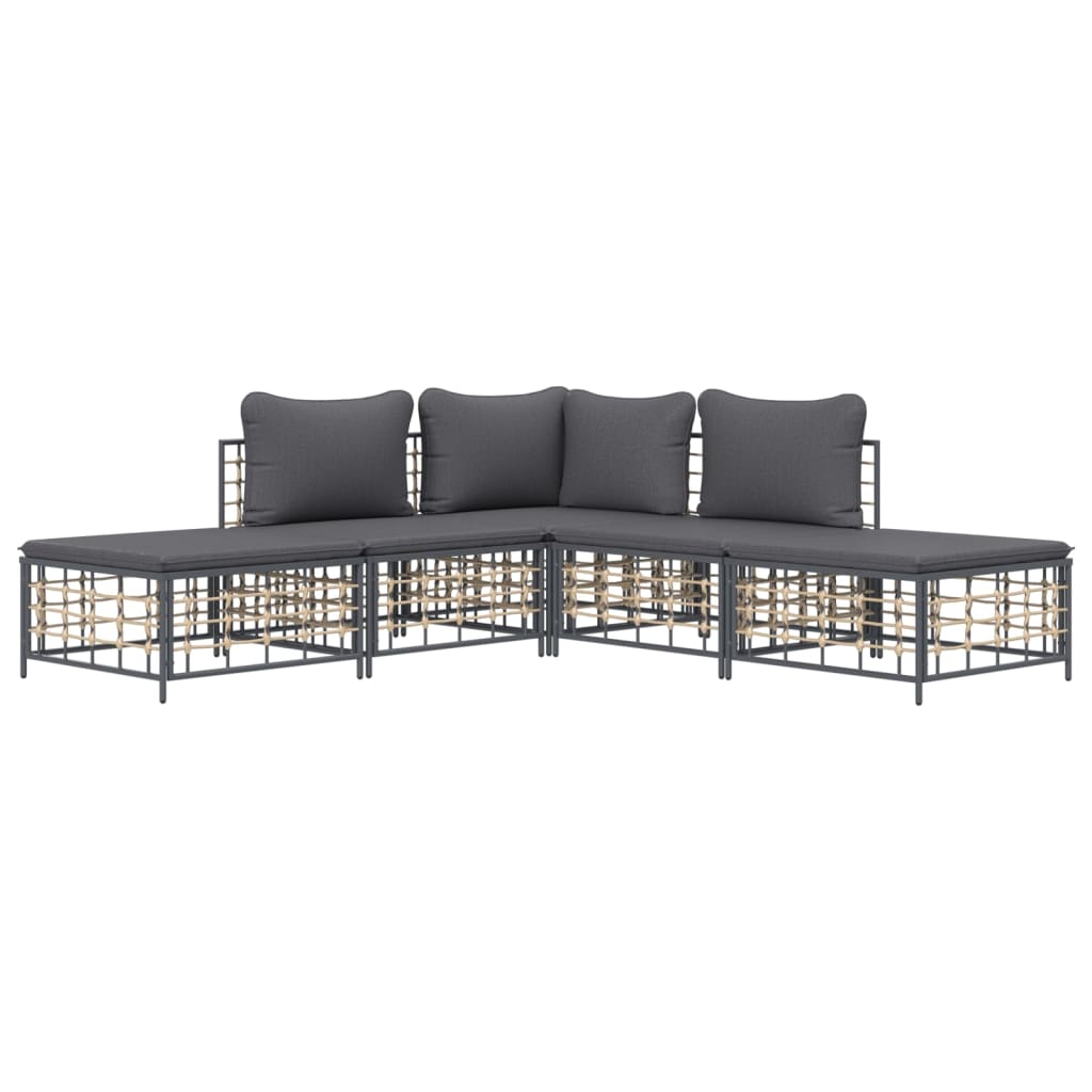 5 részes antracitszürke polyrattan kerti ülőgarnitúra párnákkal