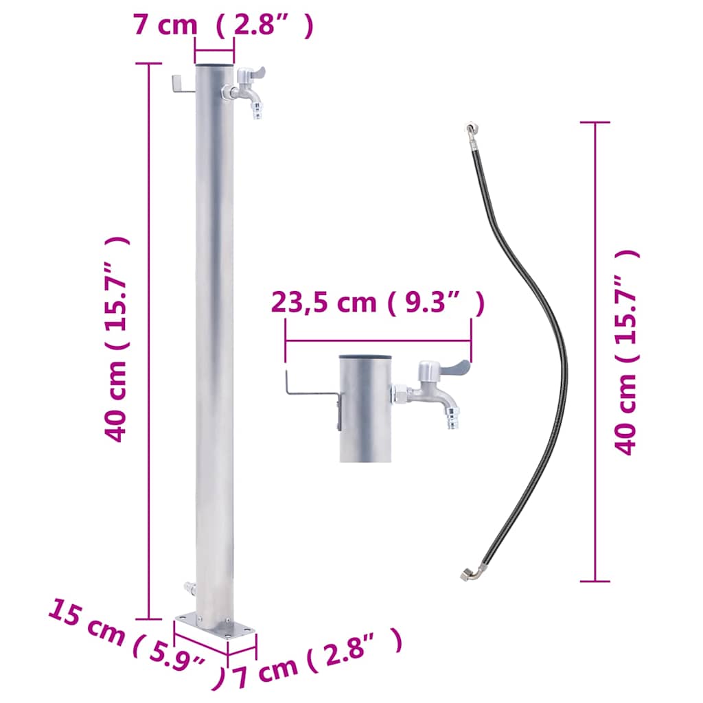 kerek rozsdamentes acél kerti oszlop típusú vízcsap 40 cm