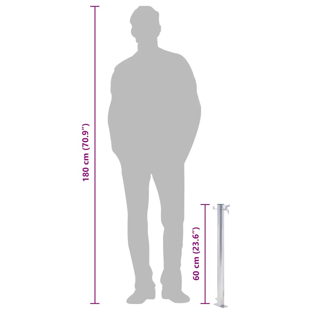 kerek rozsdamentes acél kerti oszlop típusú vízcsap 60 cm