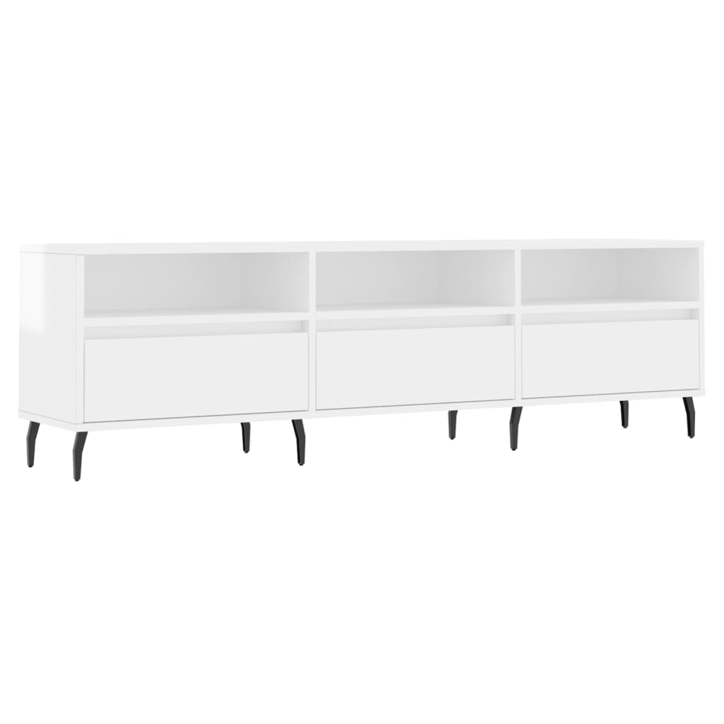 magasfényű fehér szerelt fa TV-szekrény 150 x 30 x 44,5 cm