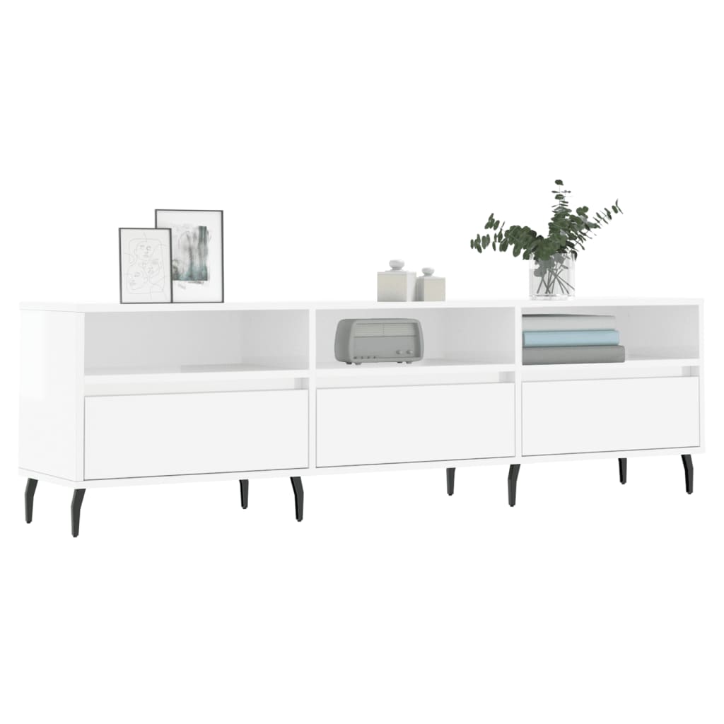 magasfényű fehér szerelt fa TV-szekrény 150 x 30 x 44,5 cm