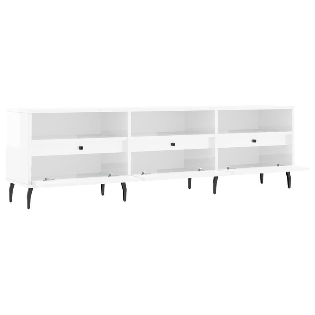 magasfényű fehér szerelt fa TV-szekrény 150 x 30 x 44,5 cm