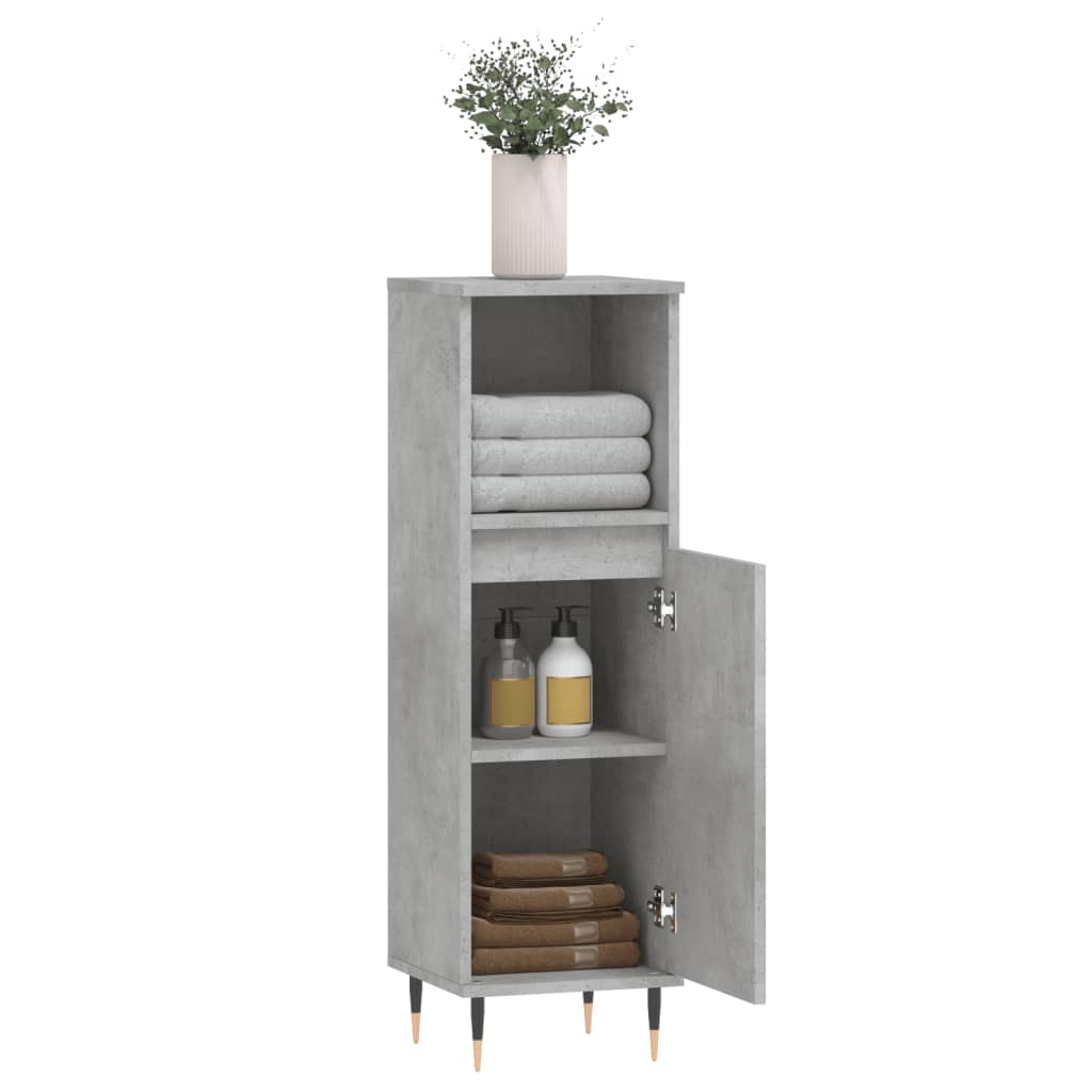 betonszürke szerelt fa fürdőszobaszekrény 30 x 30 x 100 cm