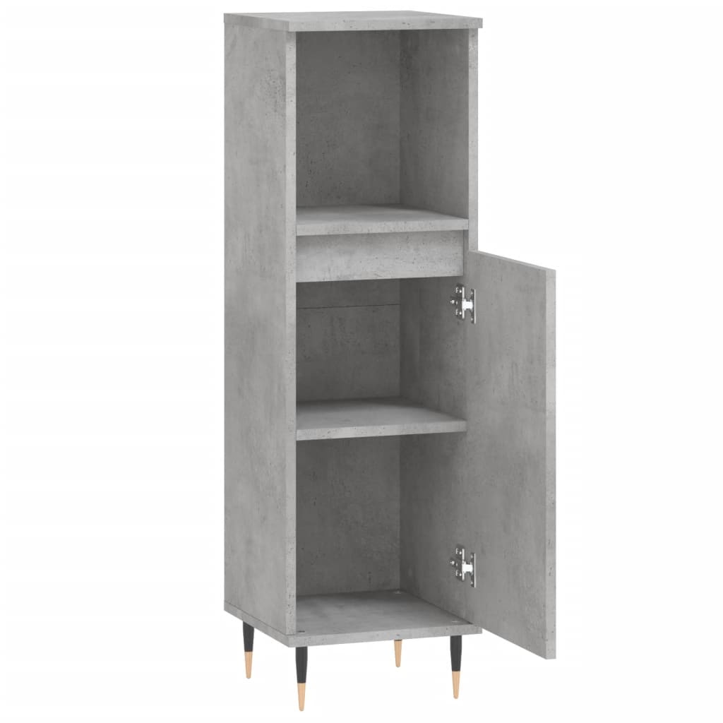 betonszürke szerelt fa fürdőszobaszekrény 30 x 30 x 100 cm