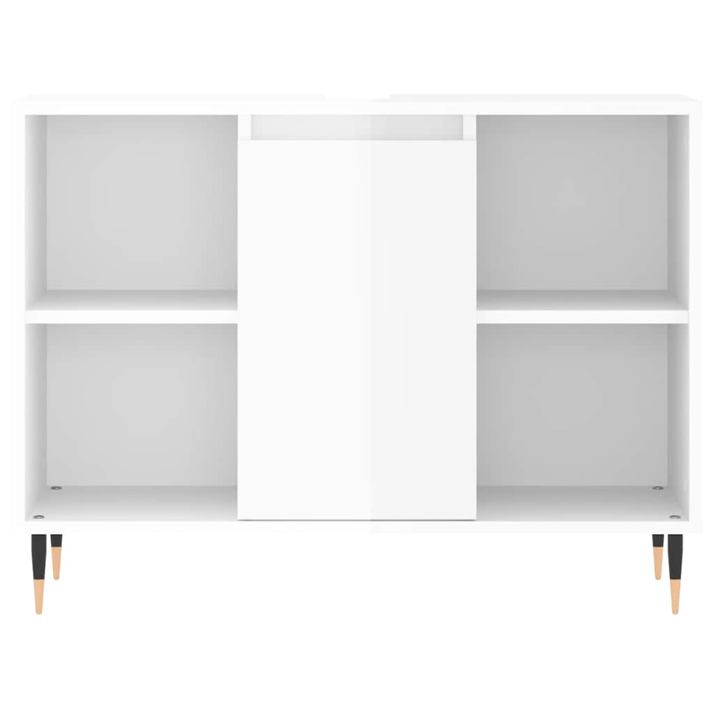 magasfényű fehér szerelt fa fürdőszobaszekrény 80 x 33 x 60 cm