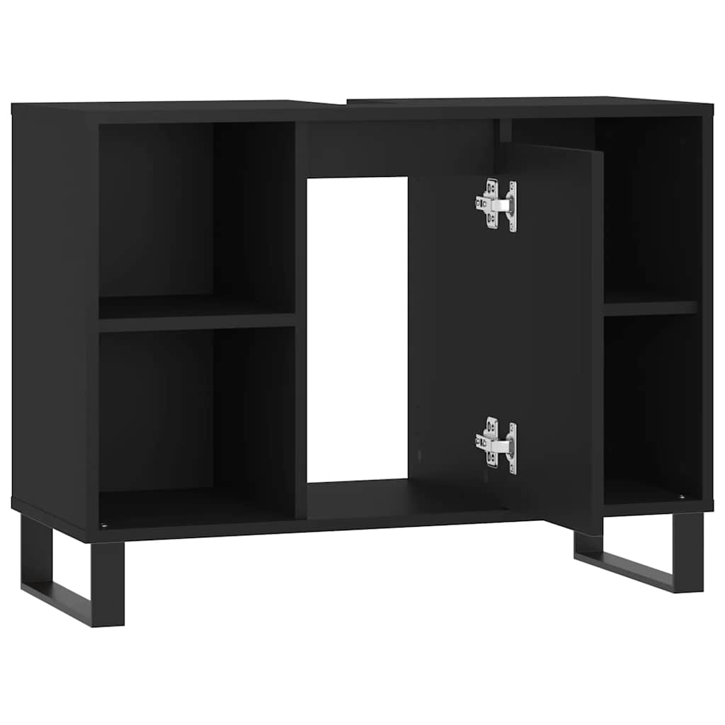 fekete szerelt fa mosdószekrény 80 x 33 x 60 cm