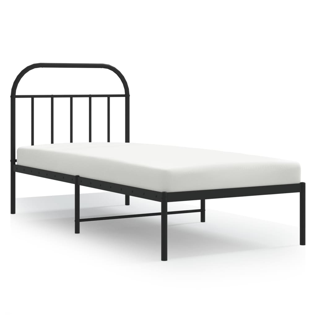 fekete fém ágykeret fejtámlával 90 x 200 cm