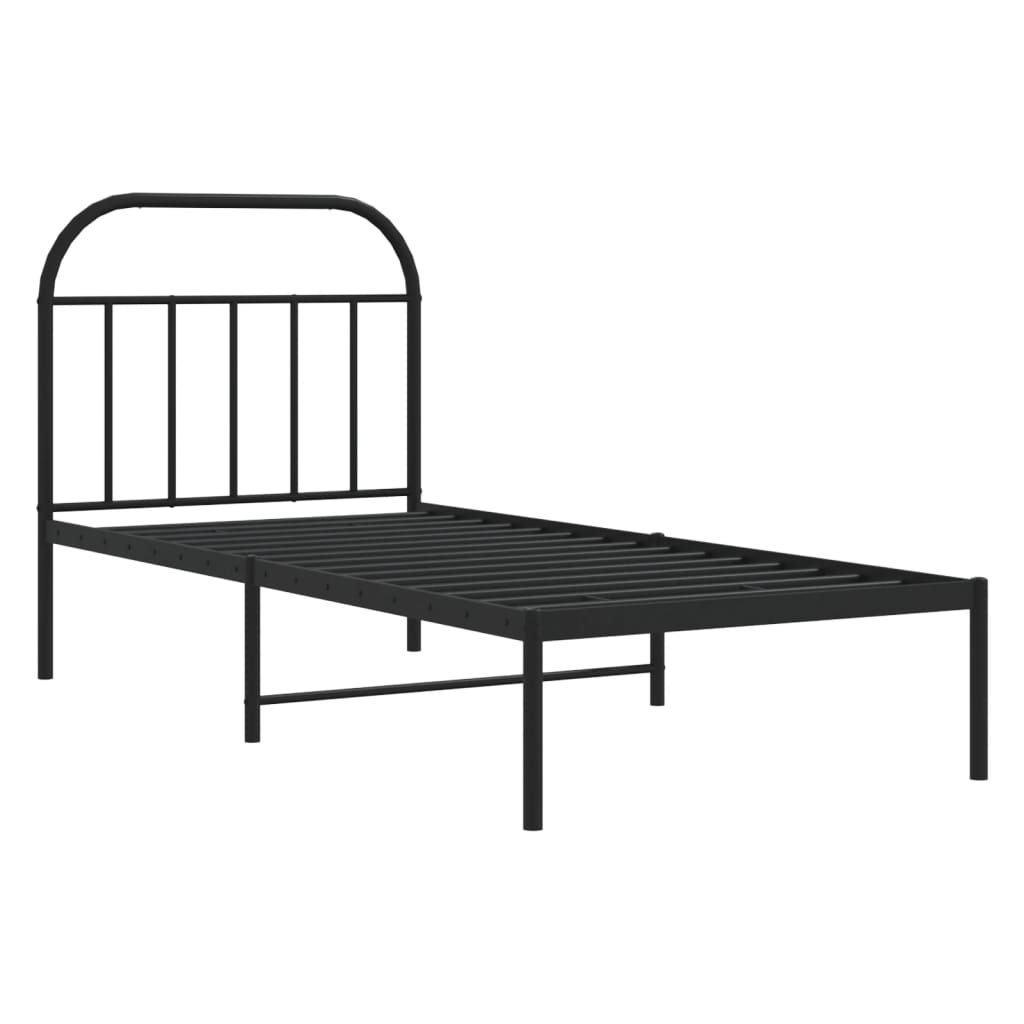 fekete fém ágykeret fejtámlával 90 x 200 cm