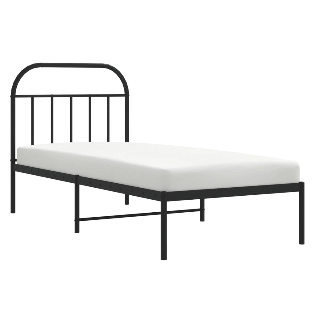 fekete fém ágykeret fejtámlával 90 x 200 cm