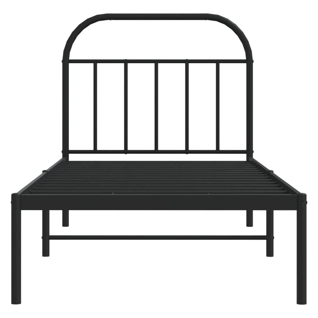 fekete fém ágykeret fejtámlával 90 x 200 cm