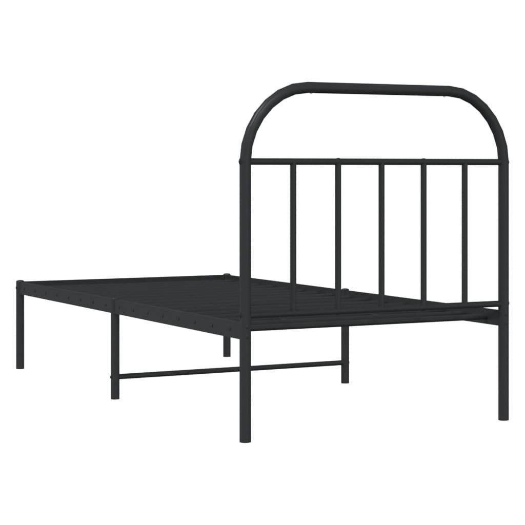 fekete fém ágykeret fejtámlával 90 x 200 cm