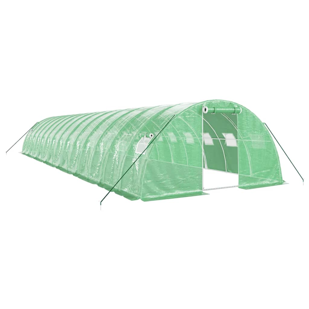 zöld acélvázas melegház 56 m² 14 x 4 x 2 m