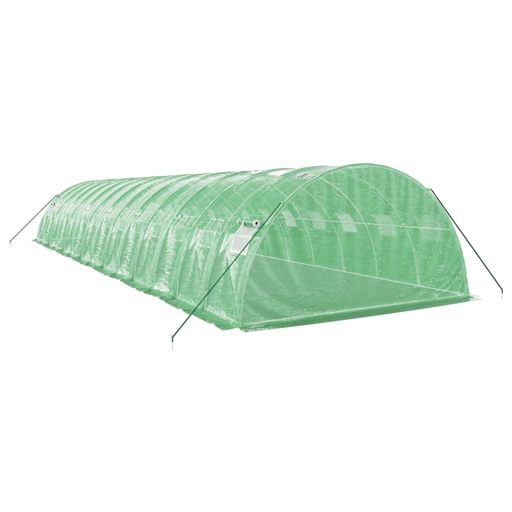 zöld acélvázas melegház 56 m² 14 x 4 x 2 m