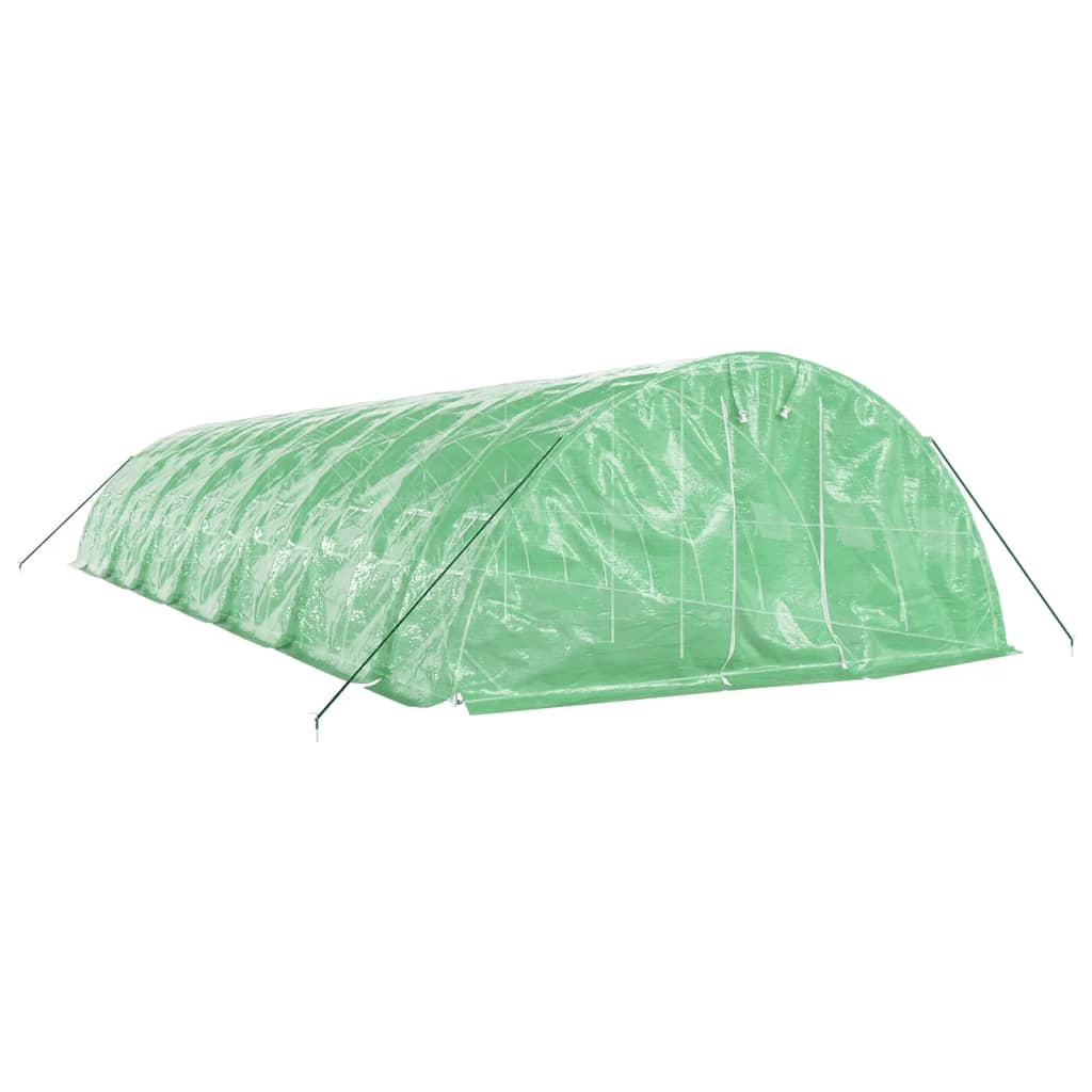 zöld acélvázas melegház 70 m² 14 x 5 x 2,3 m
