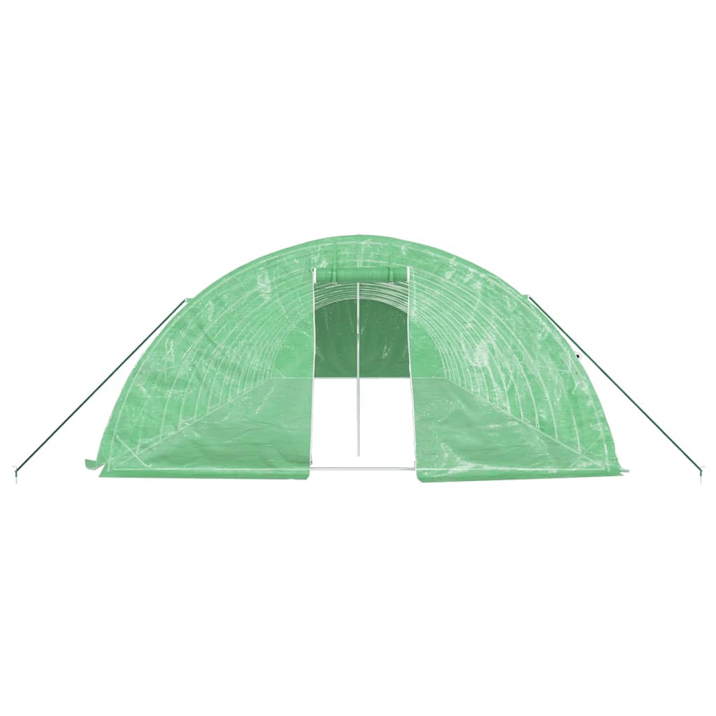 zöld acélvázas melegház 70 m² 14 x 5 x 2,3 m