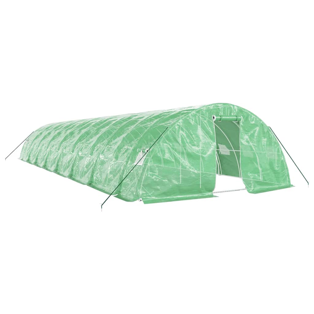 zöld acélvázas melegház 80 m² 16 x 5 x 2,3 m