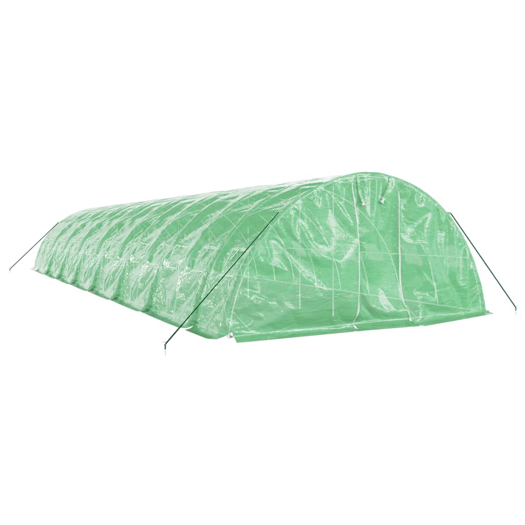 zöld acélvázas melegház 80 m² 16 x 5 x 2,3 m