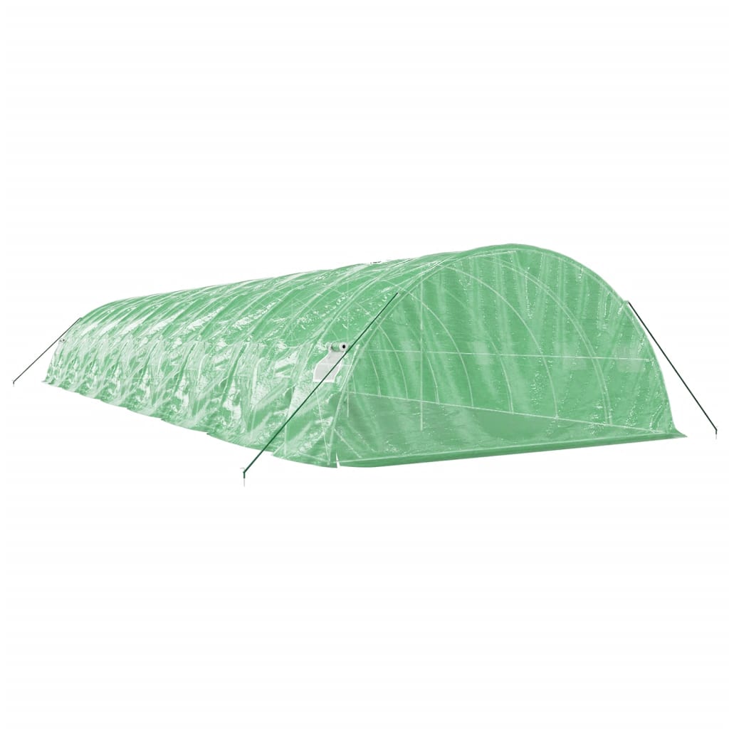 zöld acélvázas melegház 80 m² 16 x 5 x 2,3 m