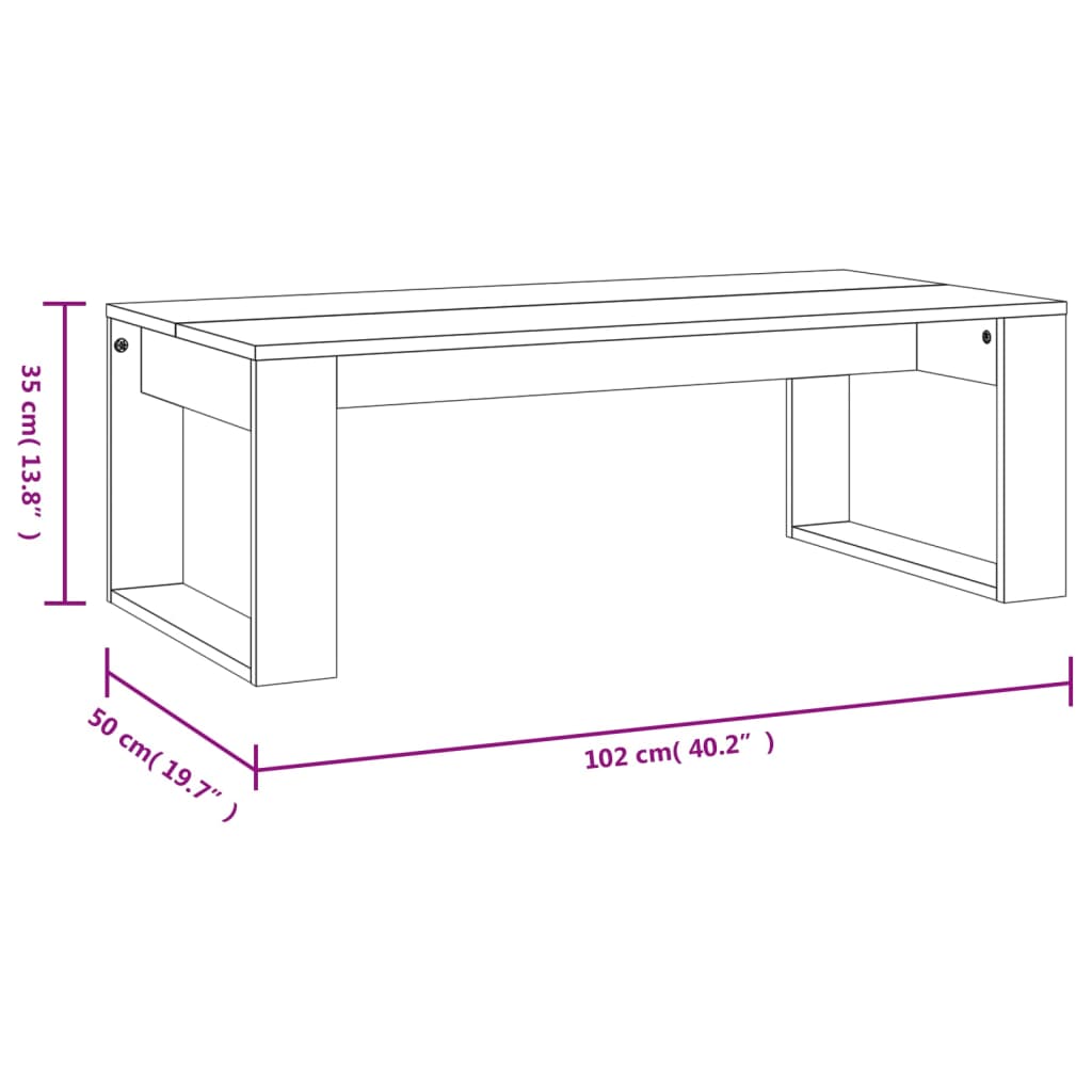 betonszürke szerelt fa dohányzóasztal 102x50x35 cm