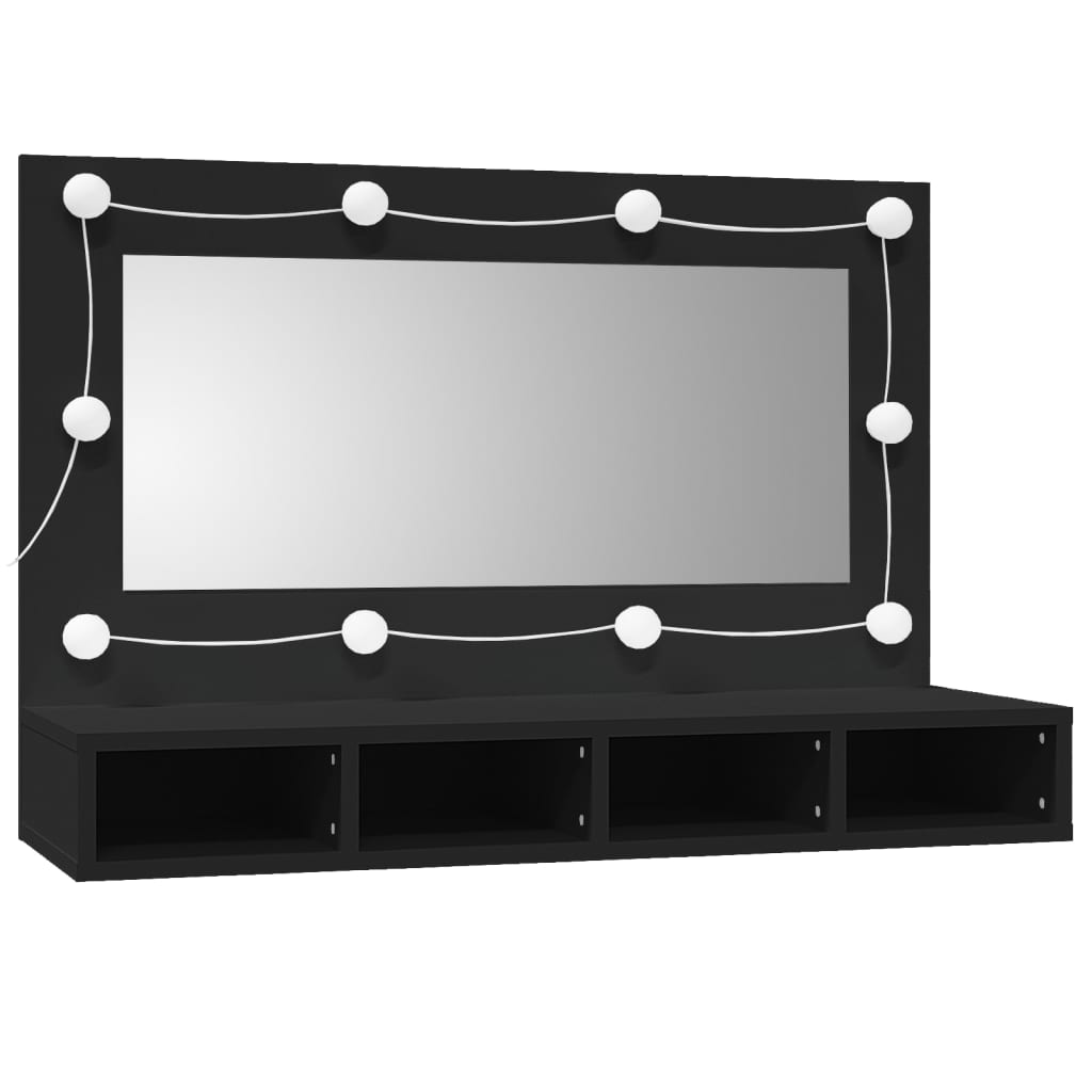 fekete tükrös szekrény LED-ekkel 90x31,5x62 cm